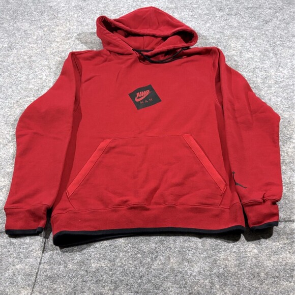 Jordan Jumpman Graphic Print Fleece Pullover Hoodie Red Mens Sweatshirt Sz XS - Picture 1 of 9